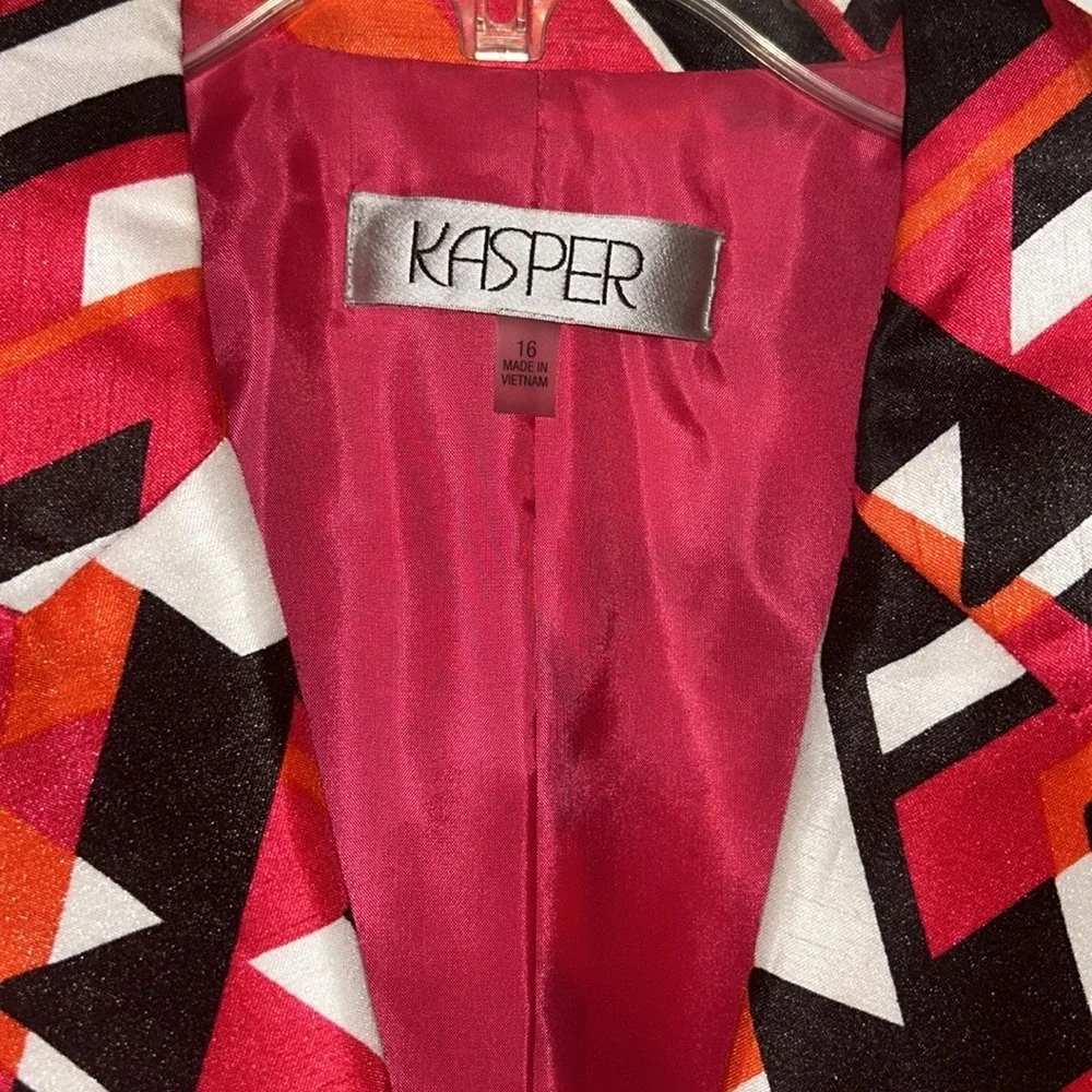 Kasper Women's Geometric Blazer Jacket 16 Pink Black Career Bold Tailored
